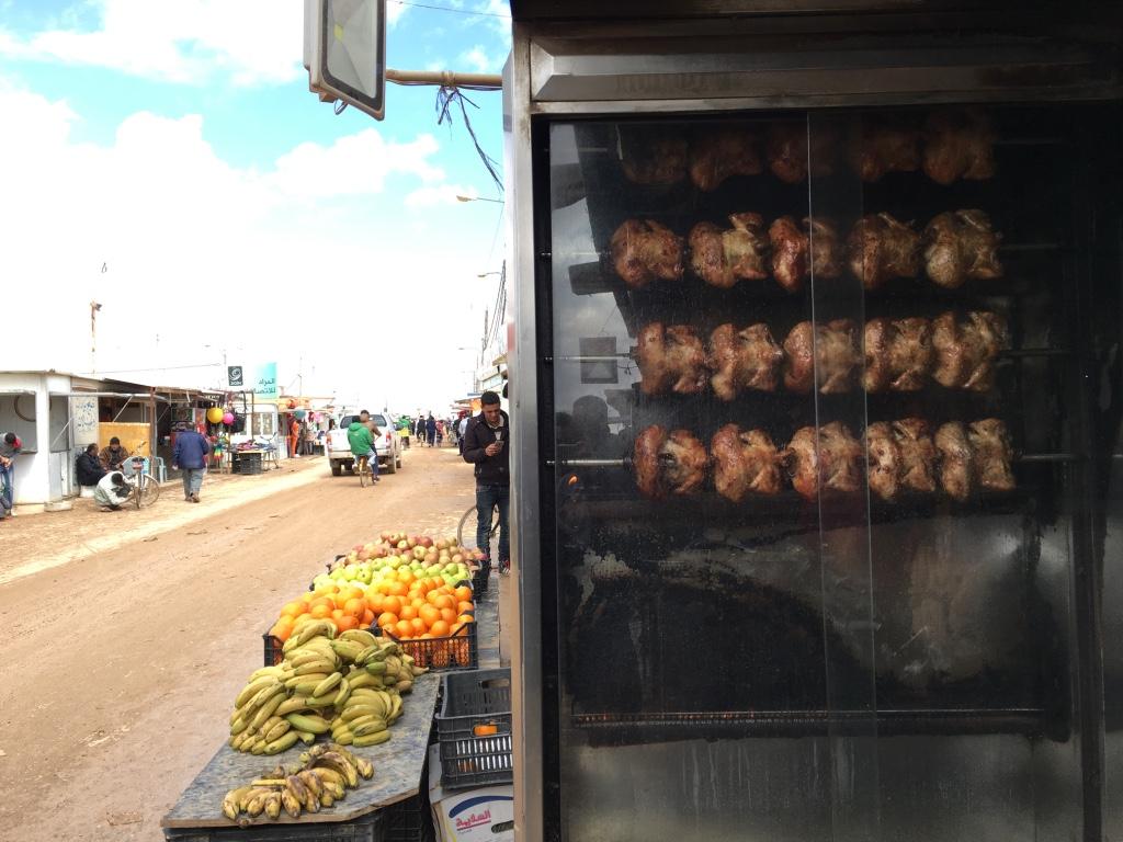 Fresh fruits and vegetables in Zaatari refugee camp. You can even find rotisserie chicken.