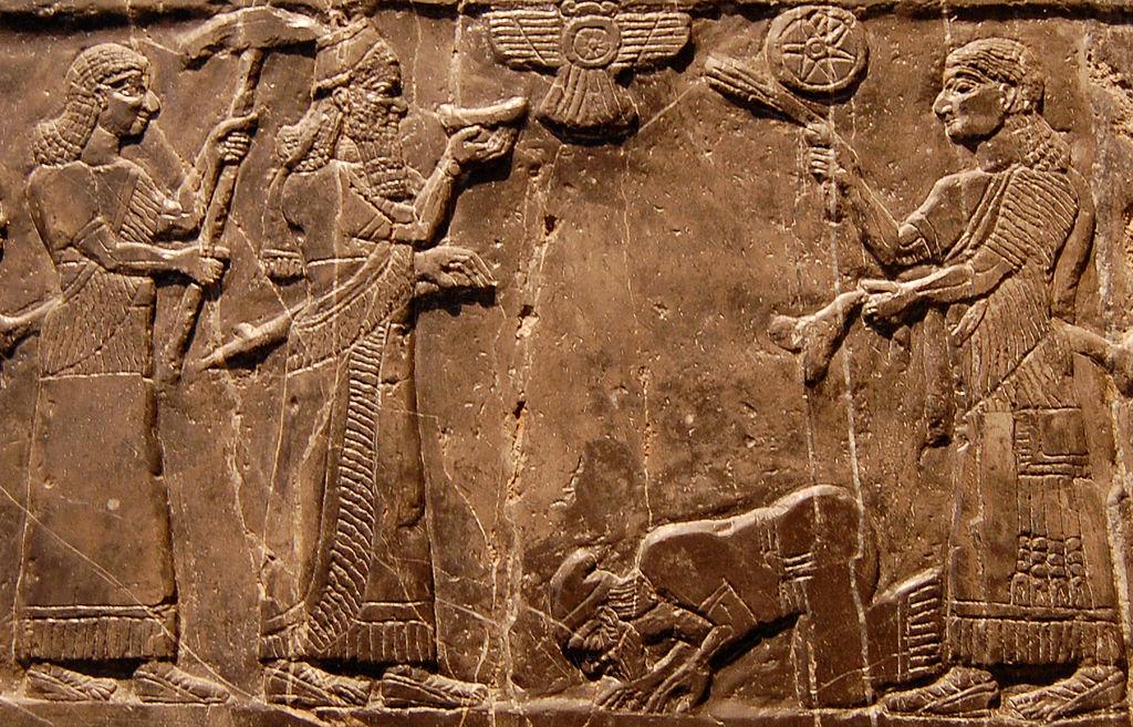 Possible depiction of Jehu, King of Israel, giving tribute to King Shalmaneser III of Assyria, on the Black Obelisk of Shalmaneser III from Nimrud (circa 827 BC) in the British Museum (London).