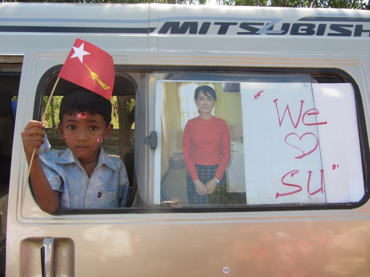 Young fan of Burmese pro-democracy leader Aung San Suu Kyi, at a rally