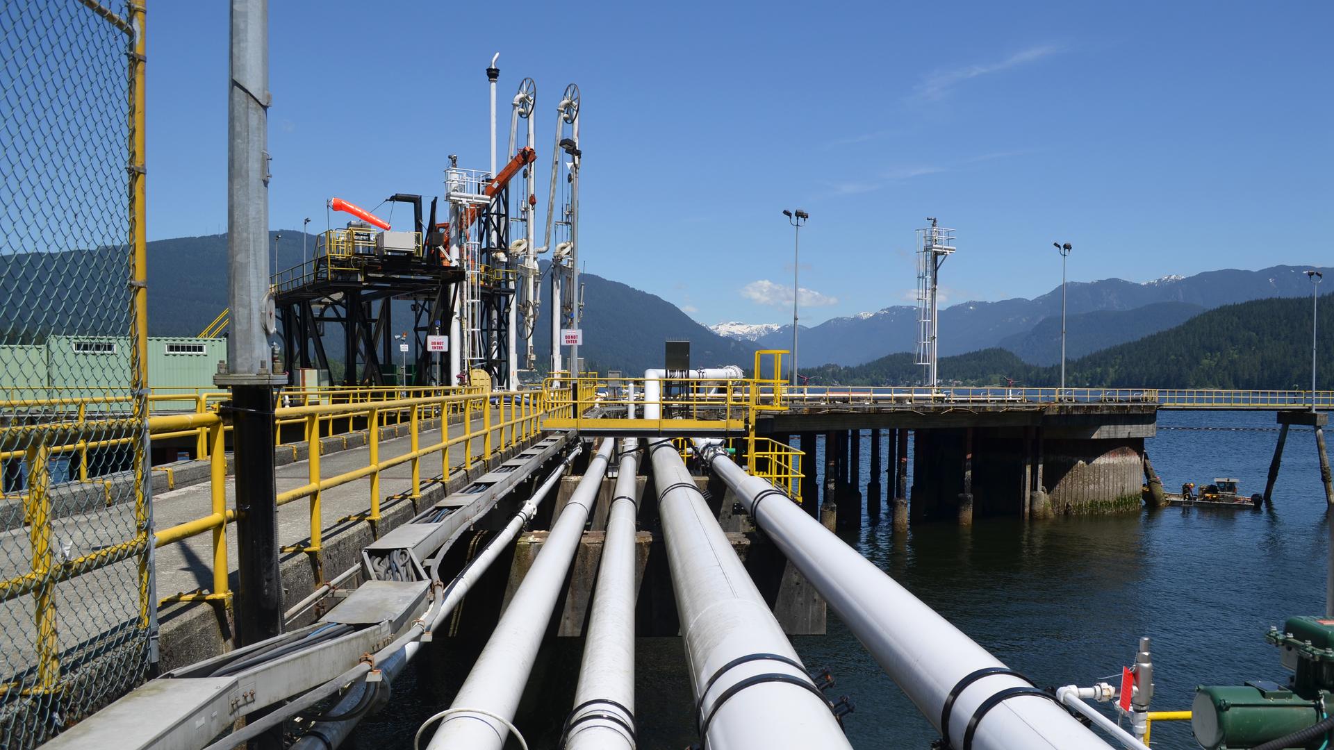 Oil flows through pipes to the Westridge Marine near Vancouver, BC. A second, much larger pipeline here is part of Canadian prime minister Justin Trudeau's plan to increase exports of oil from Alberta's tar sands region. Opponents say that would increase 