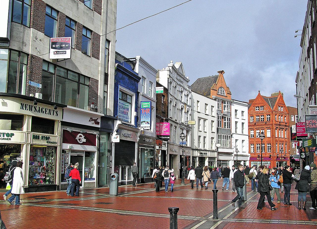 Grafton Street is a principal shopping street in Dublin's city center.