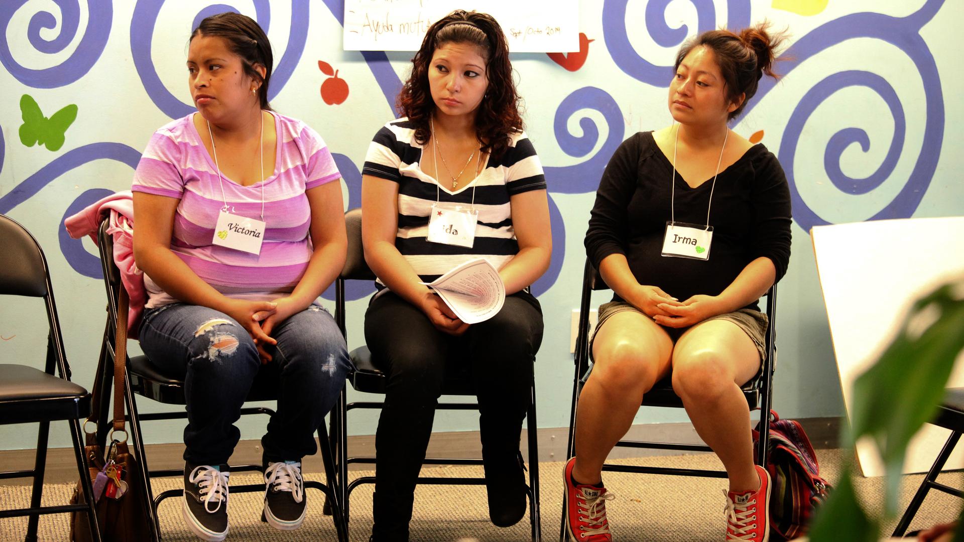 Irma Vásquez, far right, during a Centering Pregnancy session at San Francisco's Homeless Prenatal Program, which collaborates with San Francisco General Hospital and offers space for the meetings.