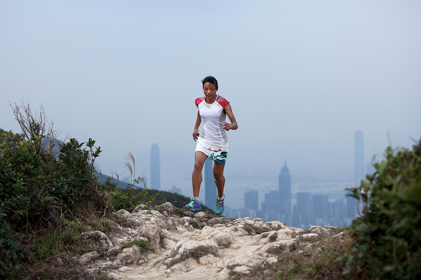 World-renowned mountain trail runner Mira Rai on a training run outside Hong Kong. 