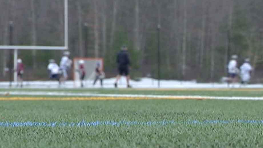 Medway High School's brilliant green artificial turf field uses controversial crumb rubber — chopped up tires, that sometimes contain materials believed to be carcinogenic. April 2015.