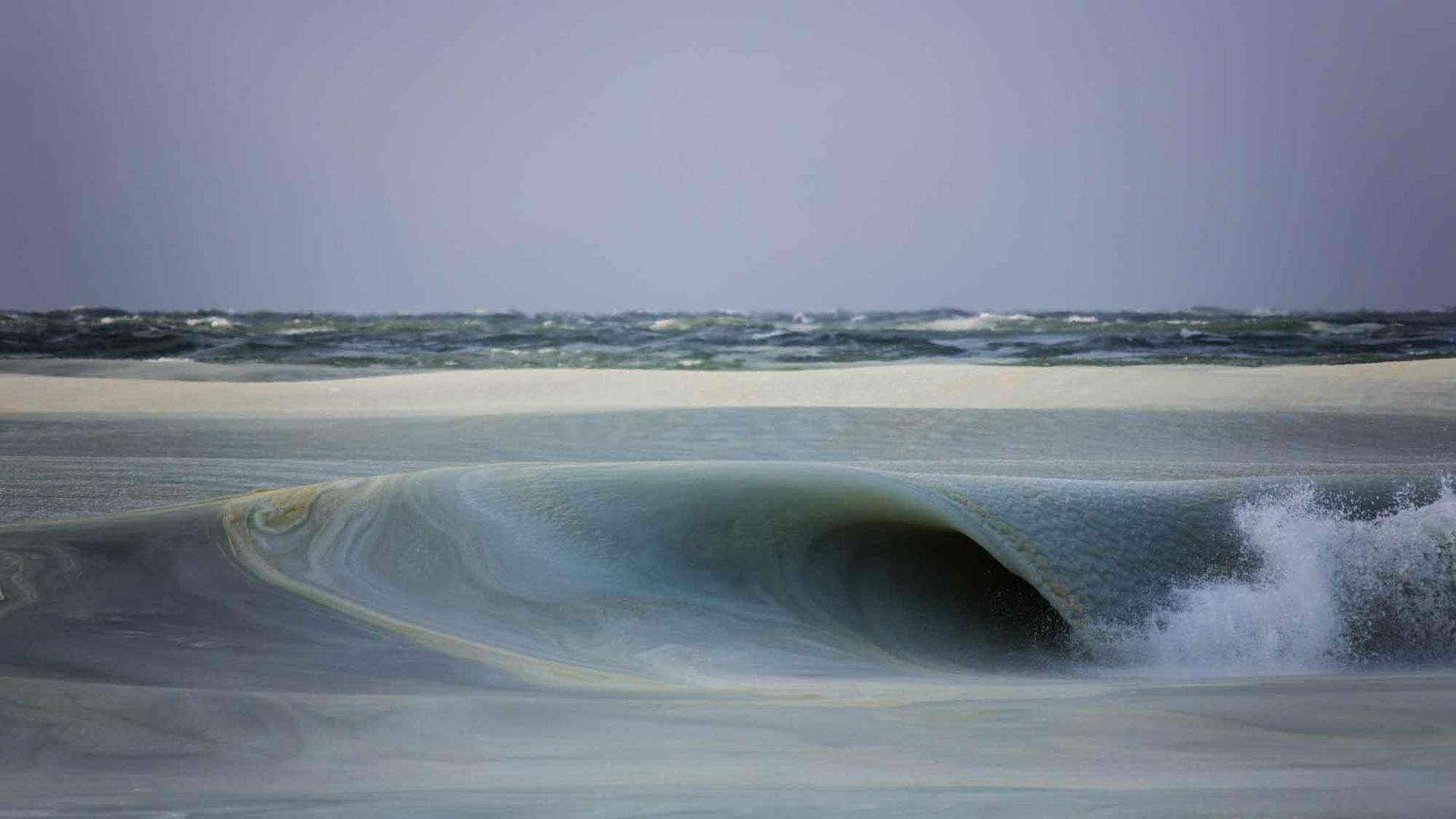 A slushy wave off the coast of Nantucket, in Massachusetts
