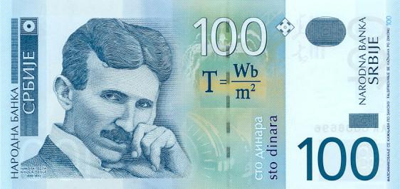 Serbia's 100 dinar bill features inventor Nikola Tesla.
