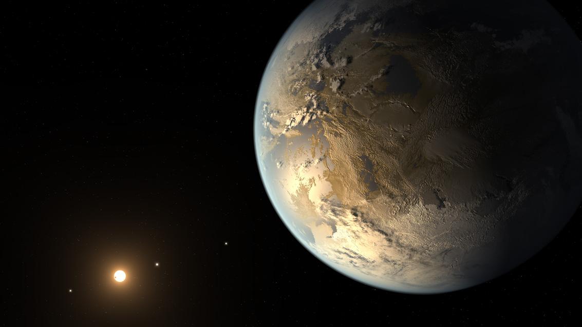 An artist's rendering if Kepler 186f, a world extremely similar to Kepler 438b, an Earth-like exoplanet orbiting an M-class dwarf star in the habitable zone.