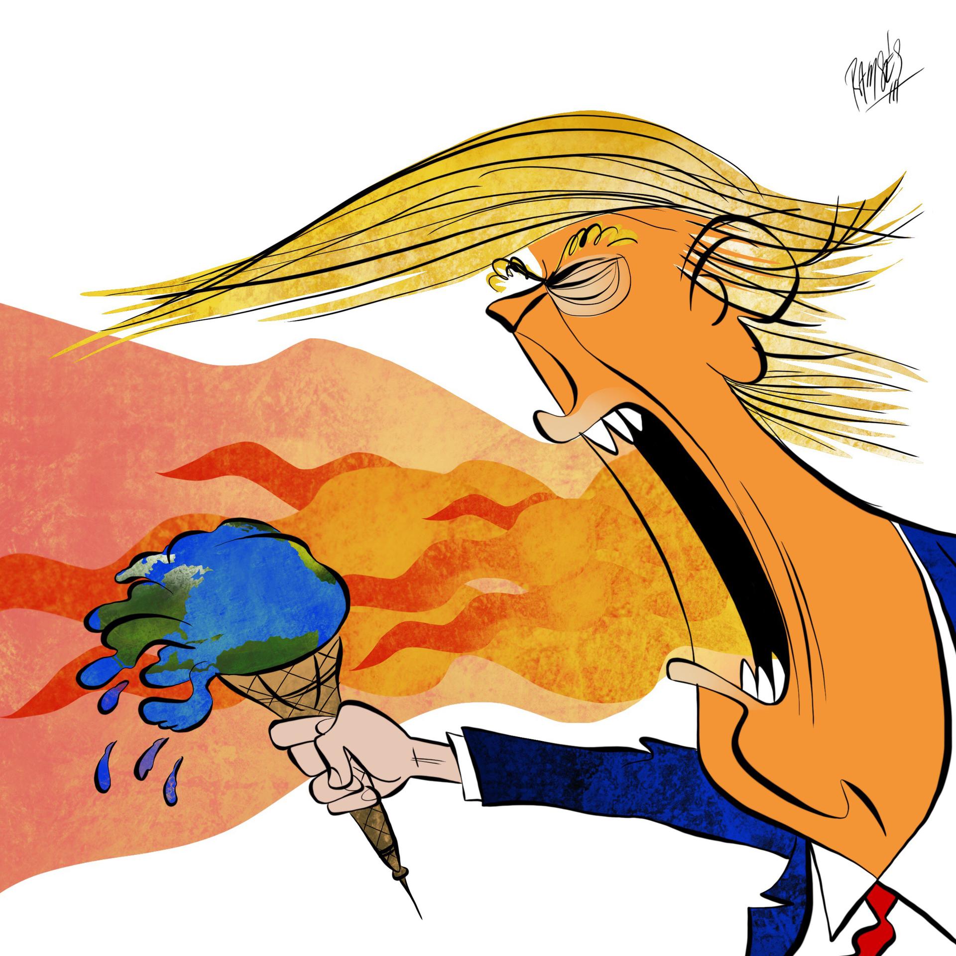 Trump's dragon breath melts the earth ice cream cone