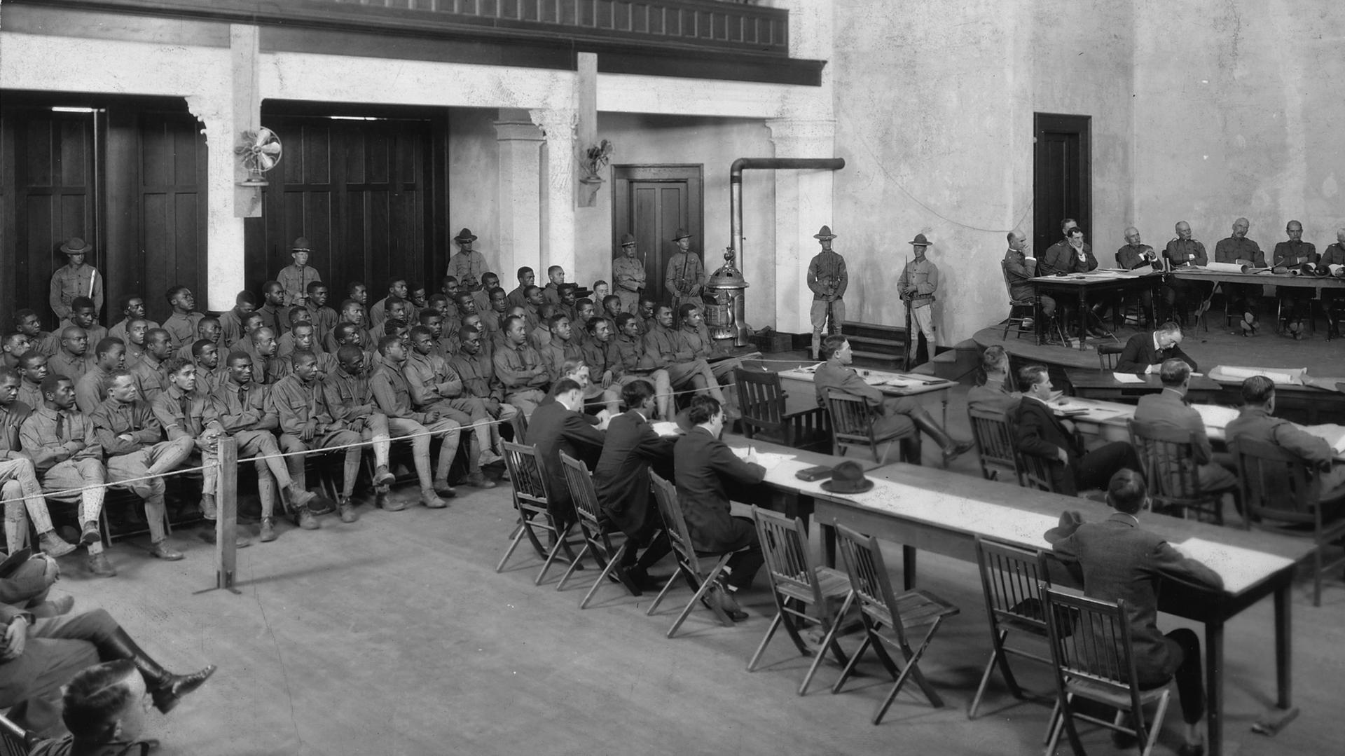 Sixty-four soldiers from the 3rd Battalion of the 24th United States Infantry, a predominantly black unit, were tried in the largest court martial in US military history over their roles in the Camp Logan riot. Thirteen were sentenced to death.