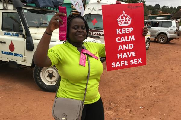 Diana Namumbejja Abwoye promoting condom use on the streets of Kampala