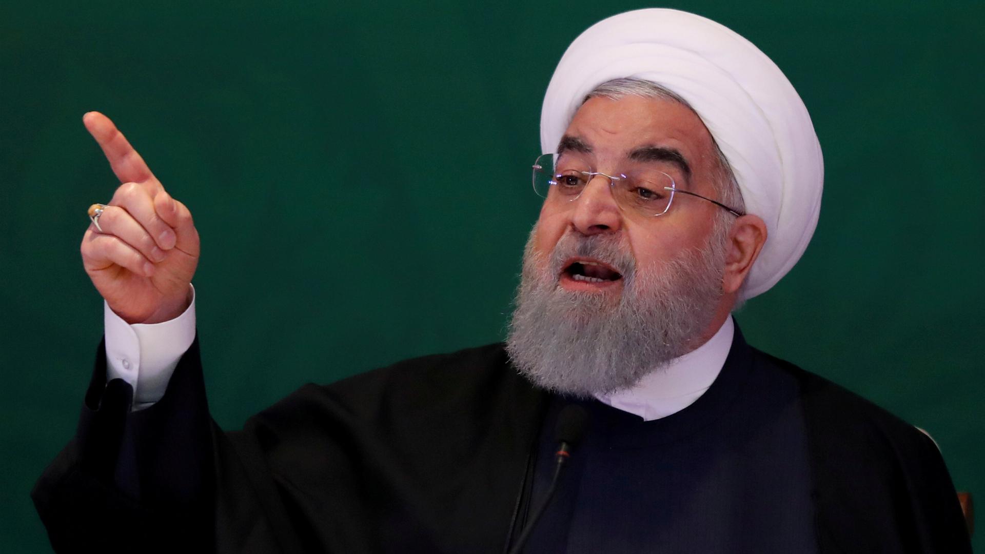 Iranian President Hassan Rouhani speaks during a meeting with Muslim leaders and scholars in Hyderabad, India.