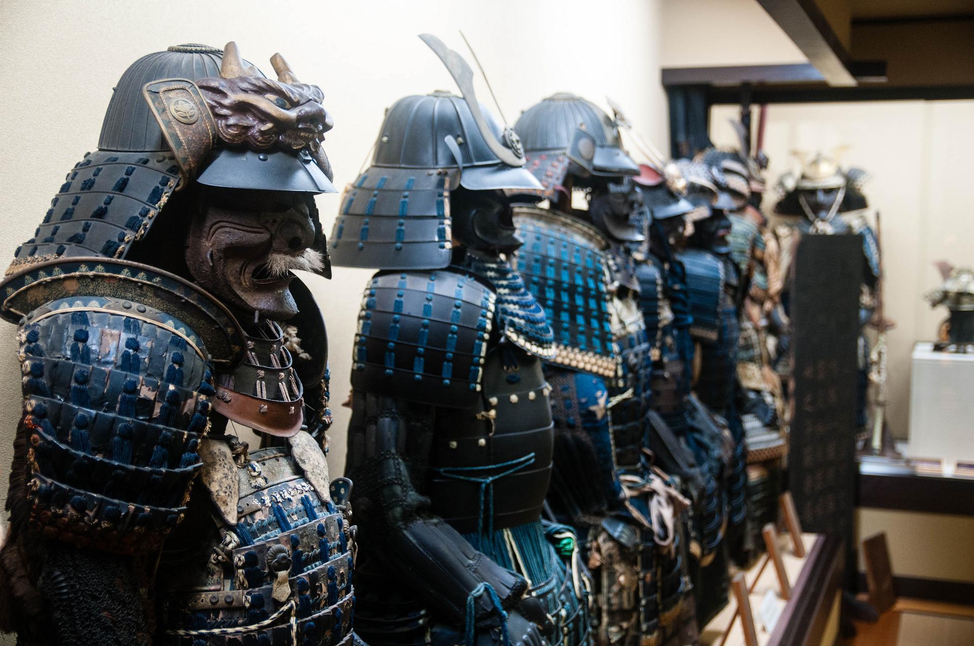 Samurai armor on display in a museum in Japan. 