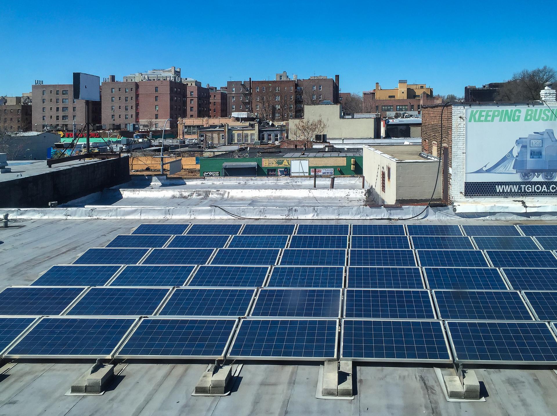 Rooftop solar panels in Queens.