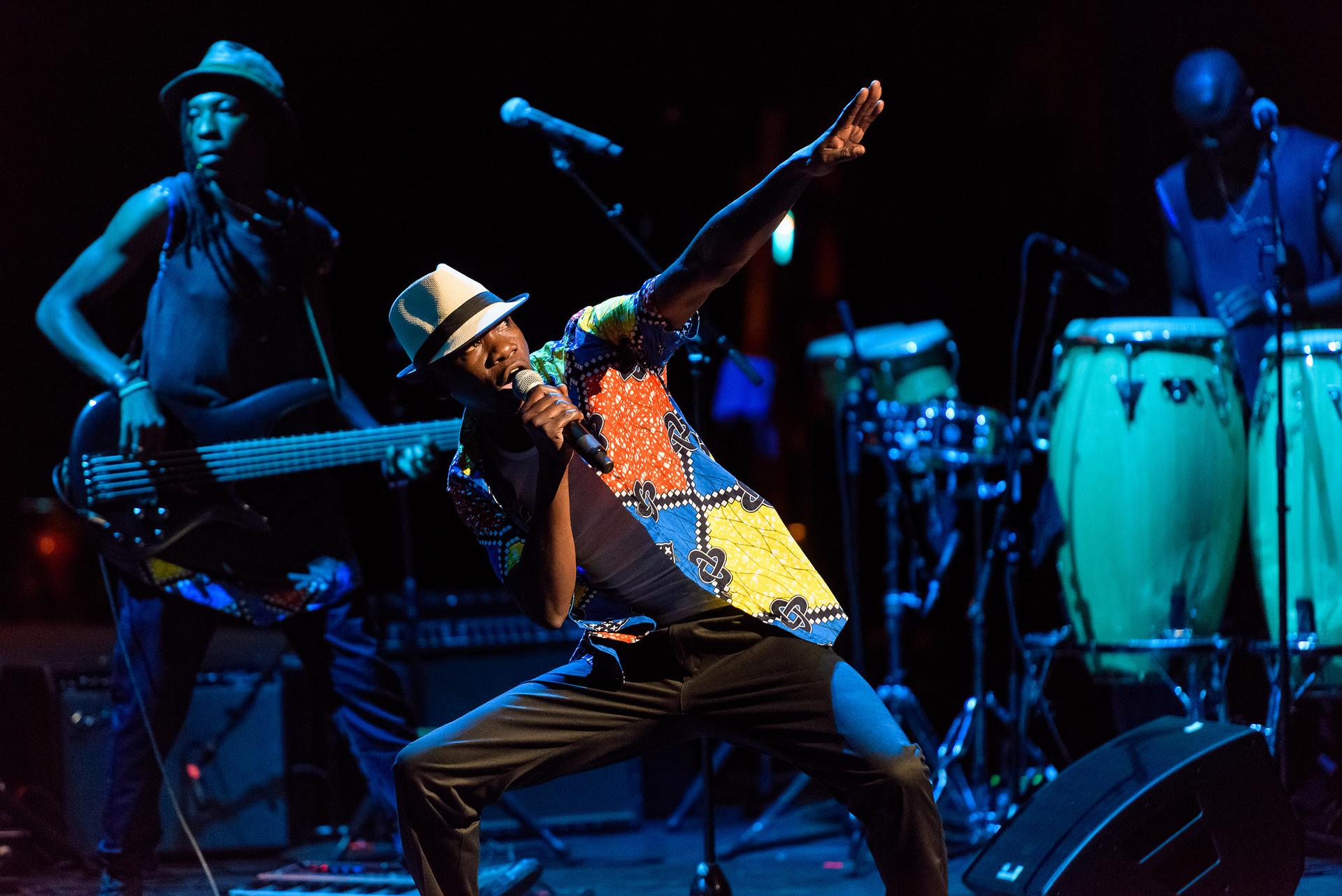 Mokoomba performing at 2016 Africa Now showcase in Apollo Theatre in Harlem. Mathias Muzaza is the lead singer.  