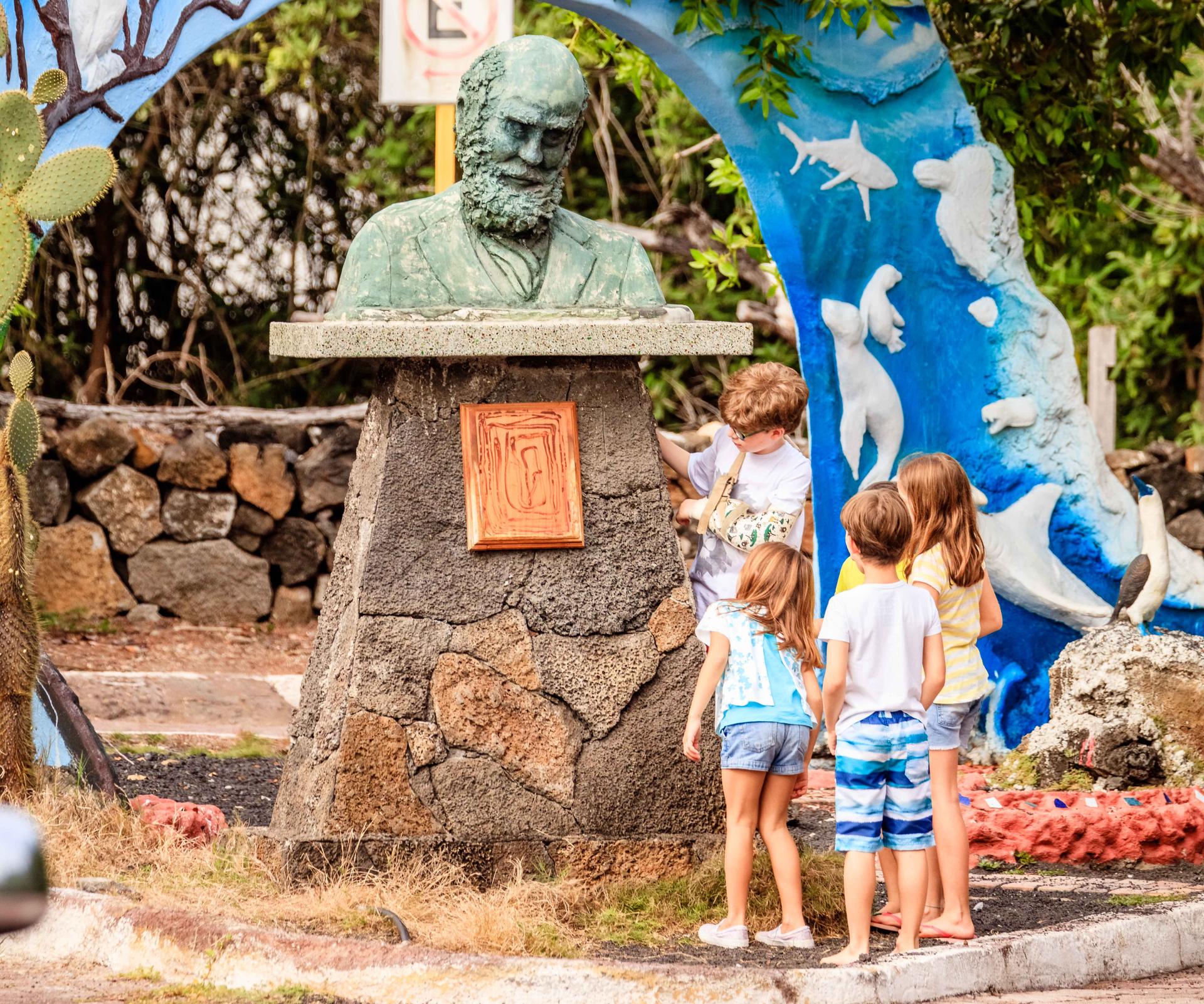 Tourist kids on Charles Darwin Ave Galapagos
