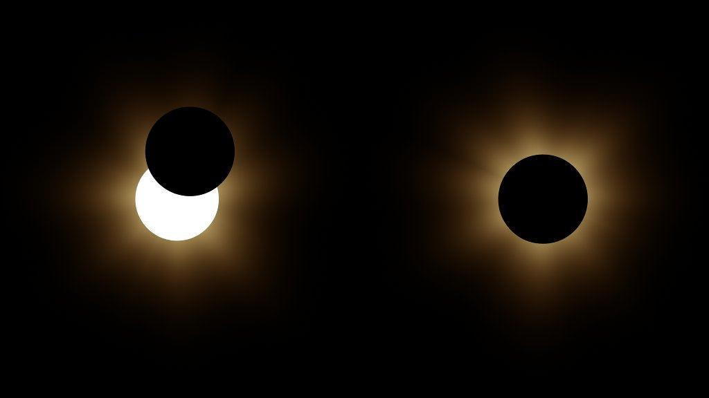 A composite image of a partial (left) and total (right) solar eclipse, taken in March 2015.