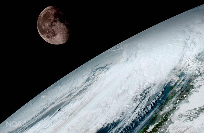 The moon over Earth, as seen from the GOES-16 satellite