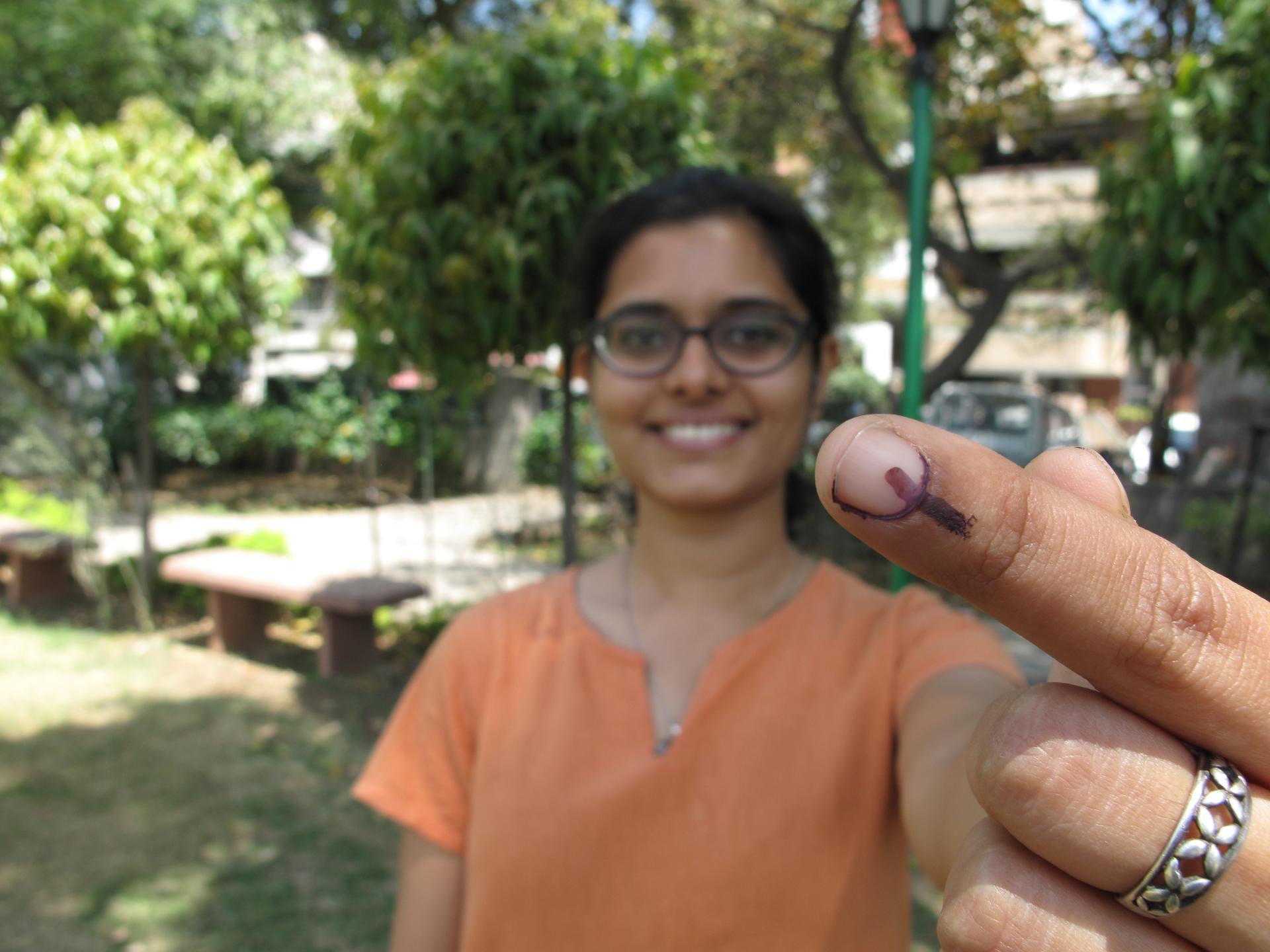 Twenty six year-old Nidhi Misra voted for the first time. “I came out feeling very overwhelmed,” she says. “Overwhelmed with pride and with the realization that we are an effective democracy and the fact that we get to vote is a big deal. Because acros