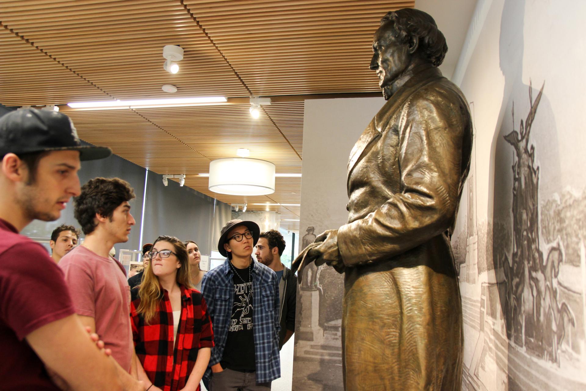 Students at the University of Texas at Austin visit the Jefferson Davis exhibit at the Dolph Briscoe Center for American History.
