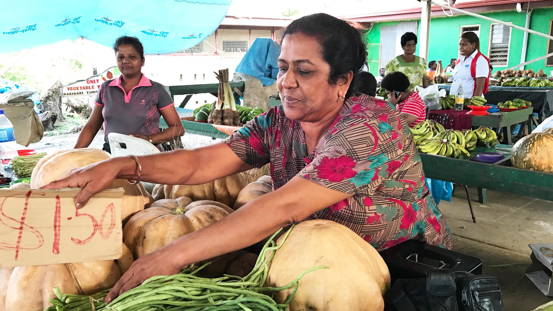 Sunila Wati at her vegetable stall in the market in Rakiraki, Fiji