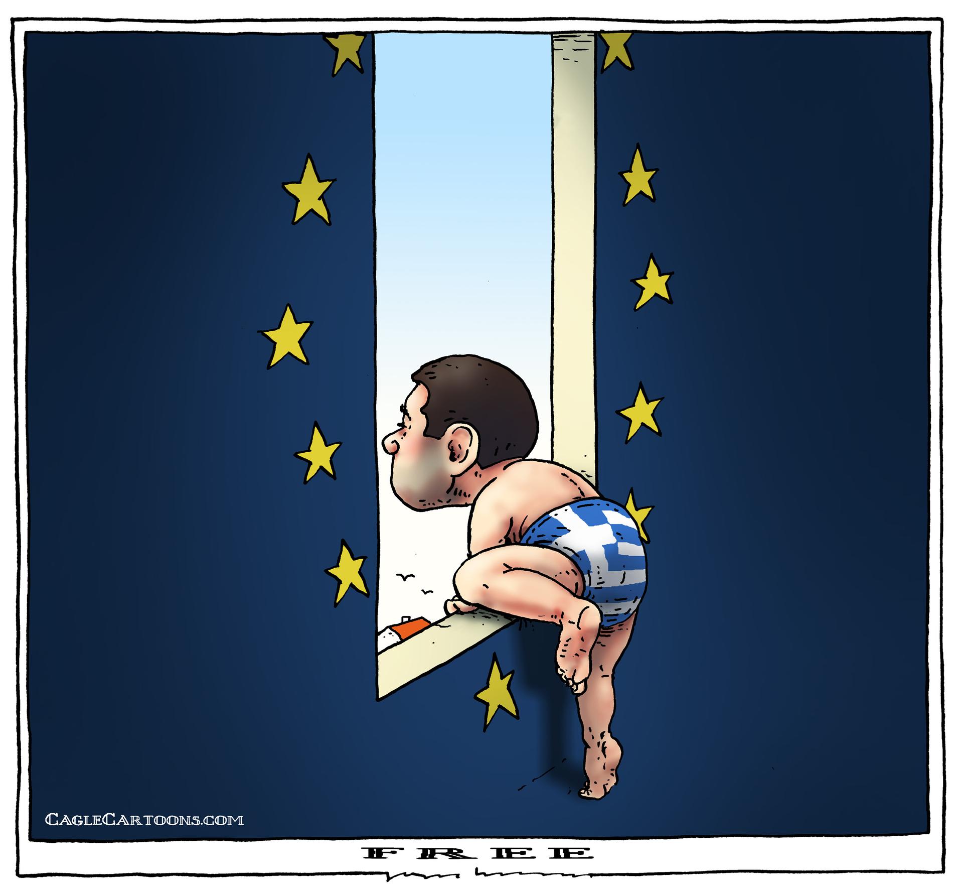 The new, young, leftist Greek Prime Minister Alexis Tsipras wants debt forgiveness and an end to European austerity measures but as you can see, if he exits through the window it's a long way down.   