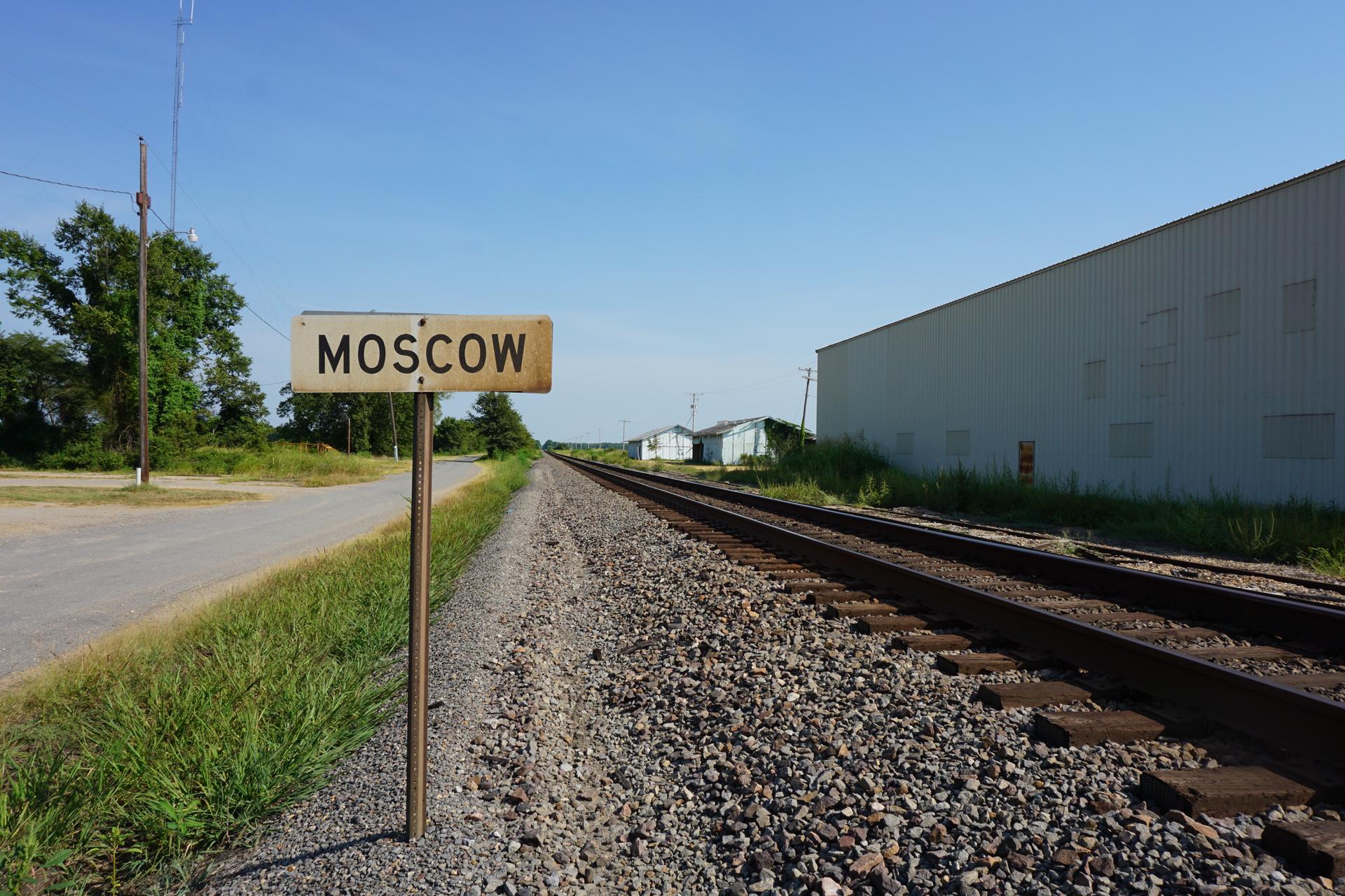 A railroad track in Moscow, Arkansas. 