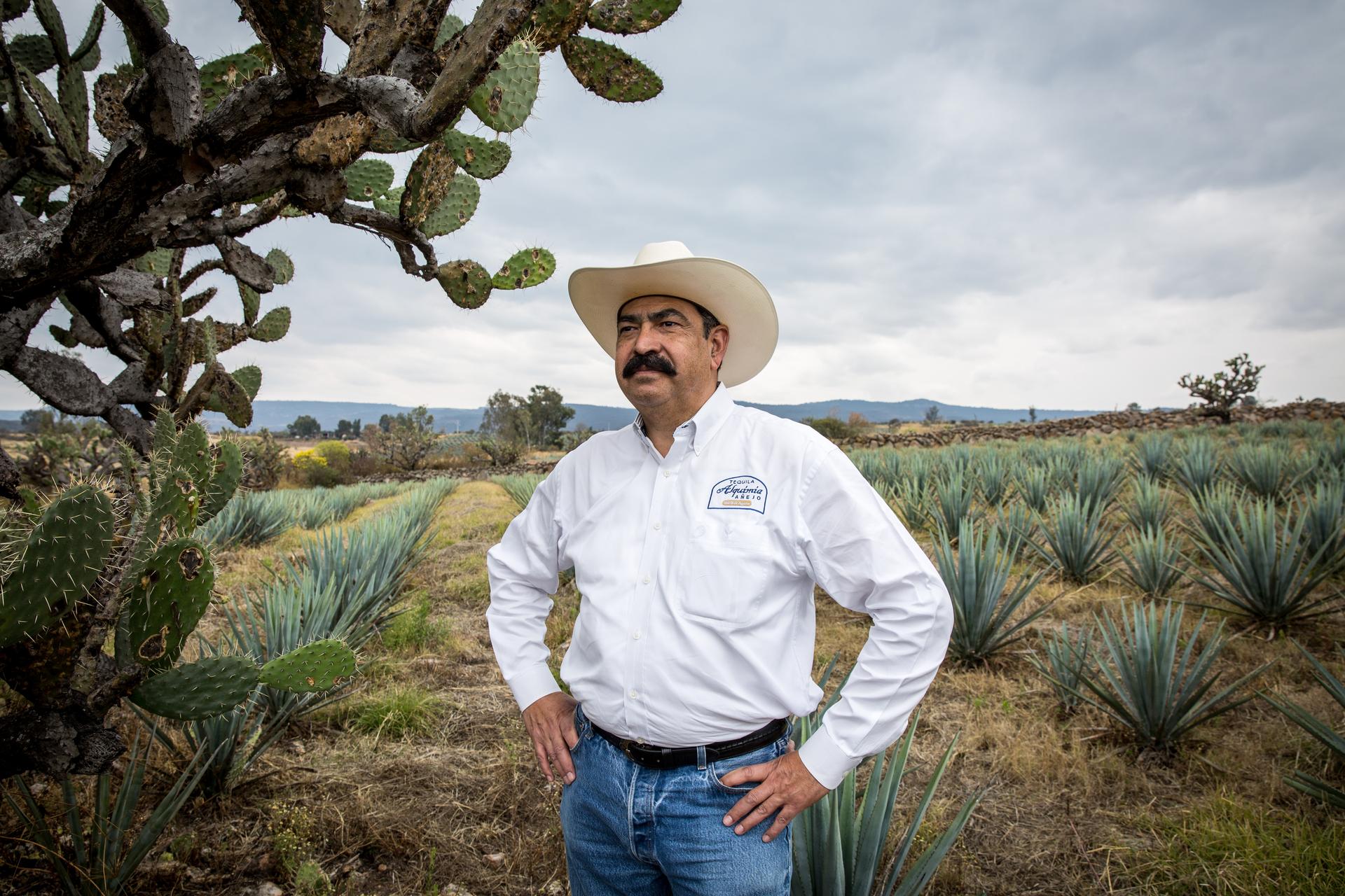 Tequila grower Adolfo Murillo at his agave fields near the village of Agua Negra in Jalisco, Mexico. 