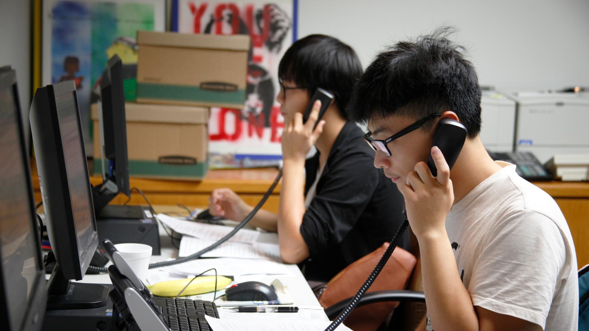 Volunteers with Asian Americans Advancing Justice, an Los Angeles-based non-profit, work the phones to get Asian-American voters to the polls in California. The phone bank is part of the "Your Vote Matters" campaign, an effort to get 30,000 infrequent vot