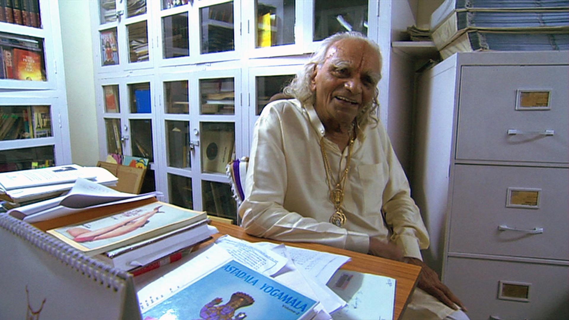 BKS Iyengar in Pune, India, being interviewed for the documentary "Enlighten Up".