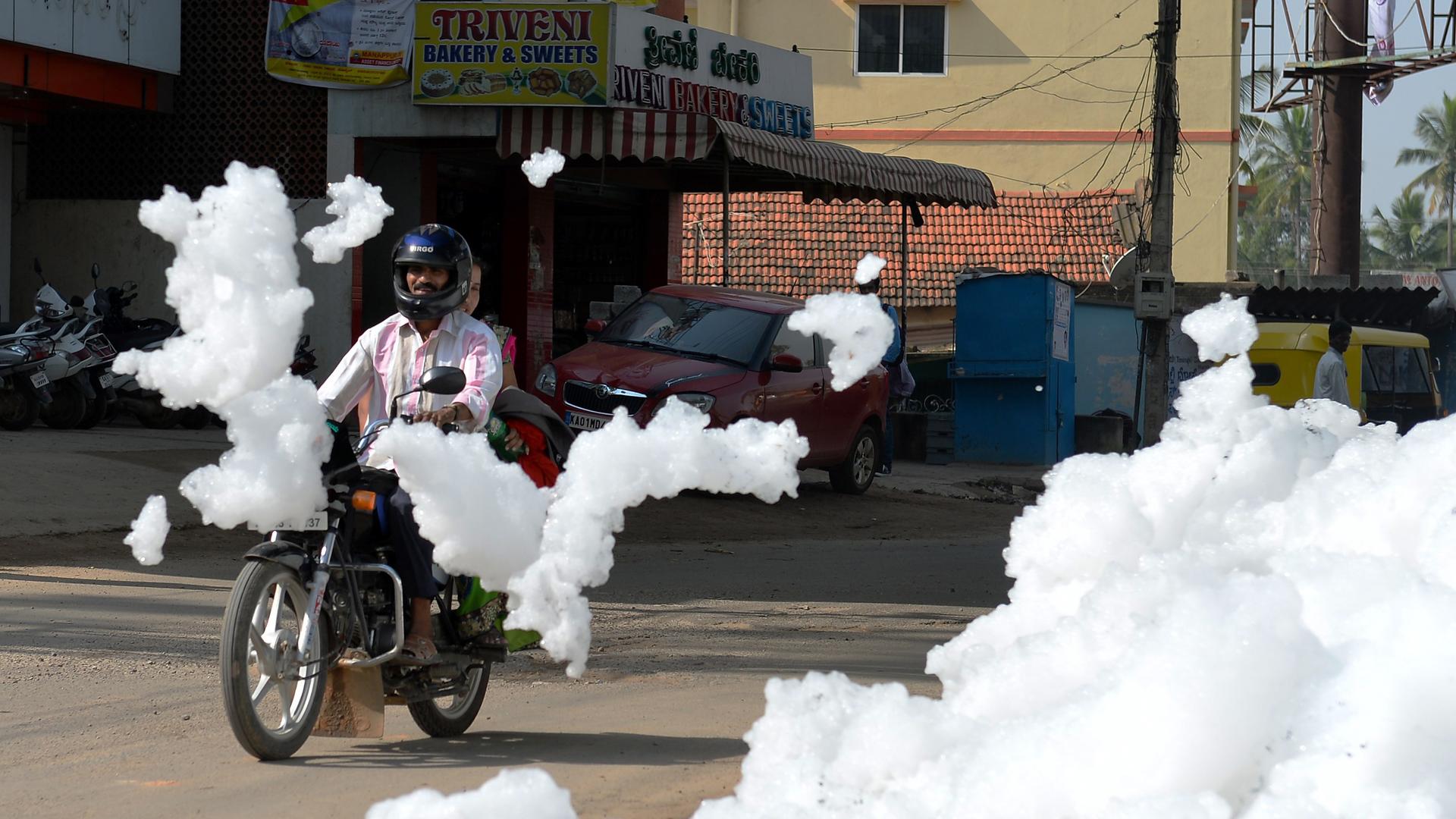 Toxic foam is a reality of life during the rainy season in parts of Bangalore, in eastern India. The foam froths up when rains churn up lakes laced with millions of gallons of residential and industrial pollutants, including phosphate laundry detergents b