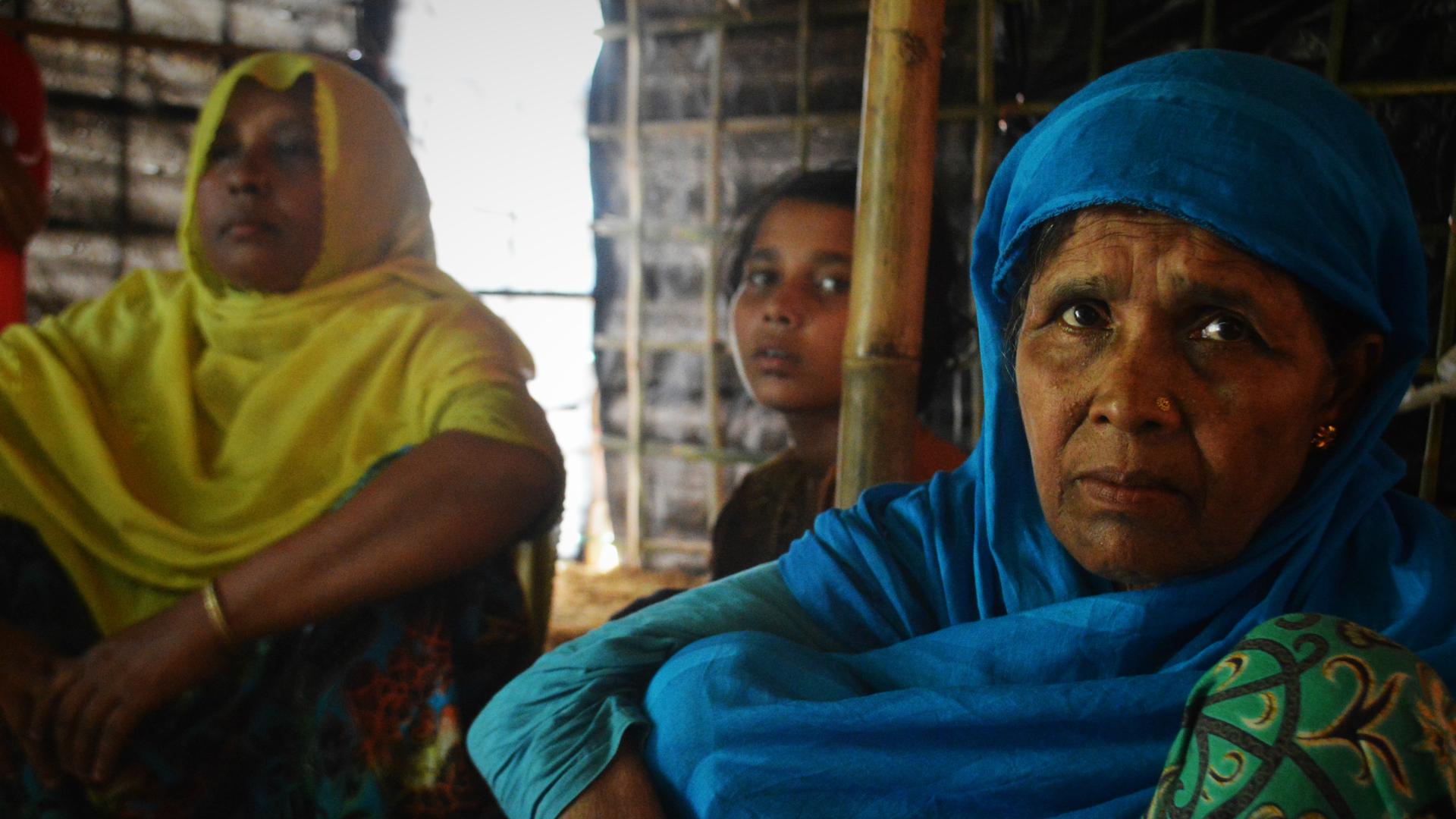 Busara Khatun, right, is a Rohingya refugee living in a camp in Bangladesh. Her son was killed in an elephant attack. 