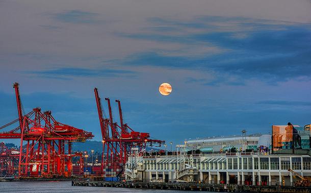 Harvest moon over Coal Harbor