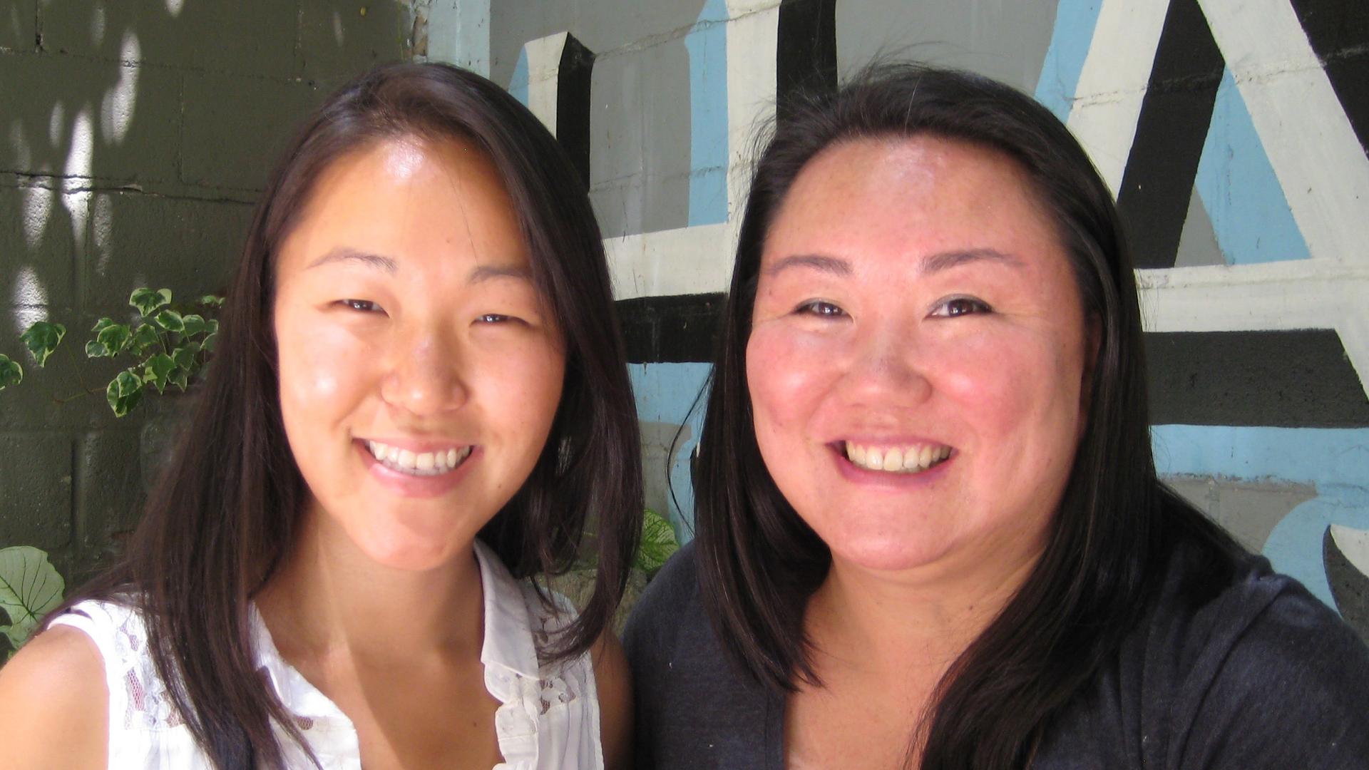 Kaomi Goetz, 44, (r) with distant relative, Alice Thompson, 28. They're both Korean-American adoptees who found a shared genetic connection on a DNA database, after they had met by chance at a gathering for adoptees in Brooklyn, New York. Kaomi is still t