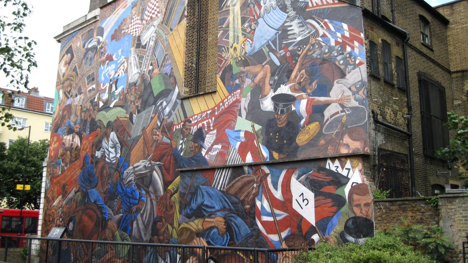 A modern mural commemorating the Cable Street riot