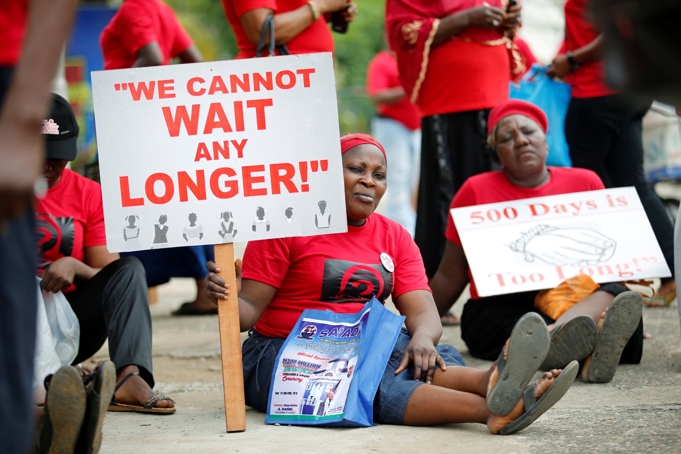 Women carrying placards attend a street protest campaigning for the rescue of abducted Chibok girls, in Lagos, Nigeria April 14, 2016, the second anniversary of their kidnapping by Boko Haram.