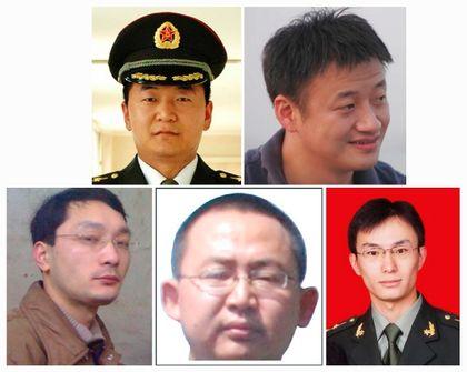 A combination photo shows the five Chinese military officers who the U.S. has accused of cyber espionage. Top row: Sun Kailiang (L), Huang Zhenyu (R), bottom row L-R: Wen Xinyu, Wang Dong and Gu Chunhui in FBI released photos. 