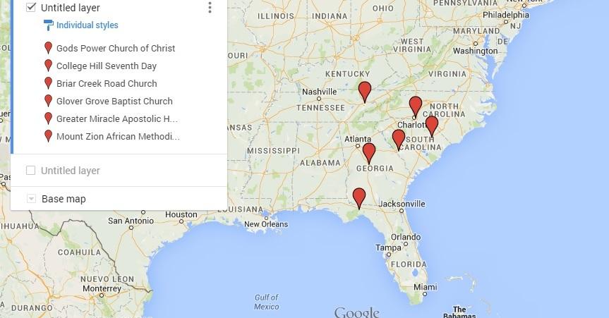 Map of recent church burnings in the southern United States