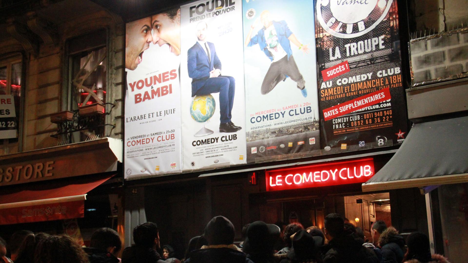 Outside Paris' Le Comedy Club before the performace of comedians Younes and Bambi, aka Younes Depardieuis and Samuel Djian. Younes is Muslim. Samuel is Jewish. 