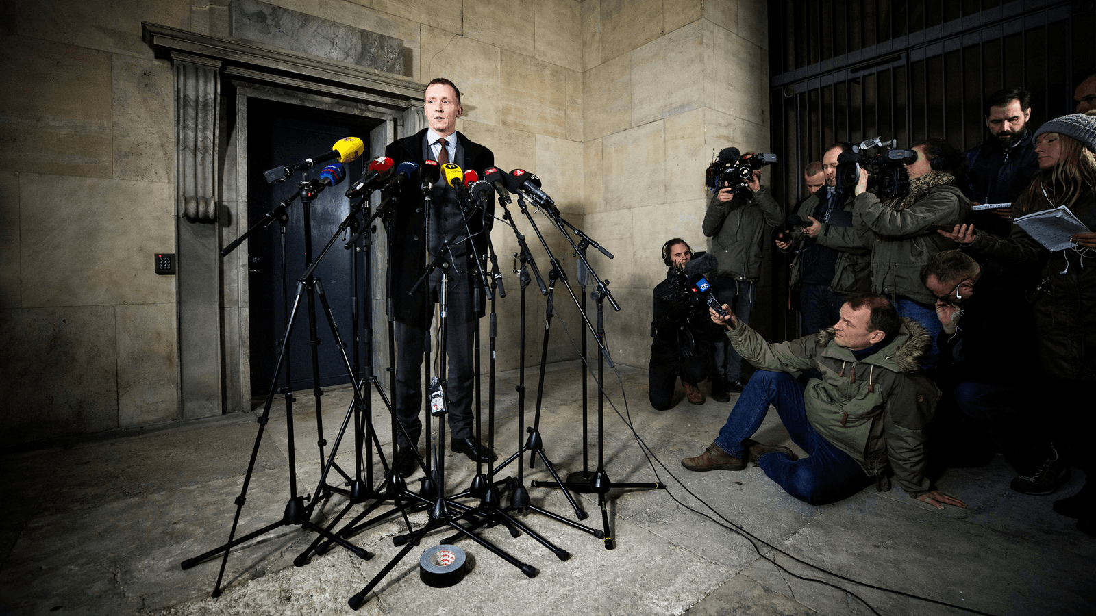 Copenhagen Police's Special prosecutor Jakob Buch-Jepsen is seen during a news conference in front of the Copenhagen Police Headquarters after the prosecutor's office announced the charge in the submarine murder case against Peter Madsen, in Copenhagen