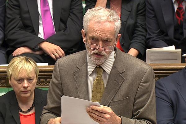 Jeremy Corbyn, the new leader of Britain's opposition Labour Party takes part in his first Prime Minister's Questions in the House of Commons.