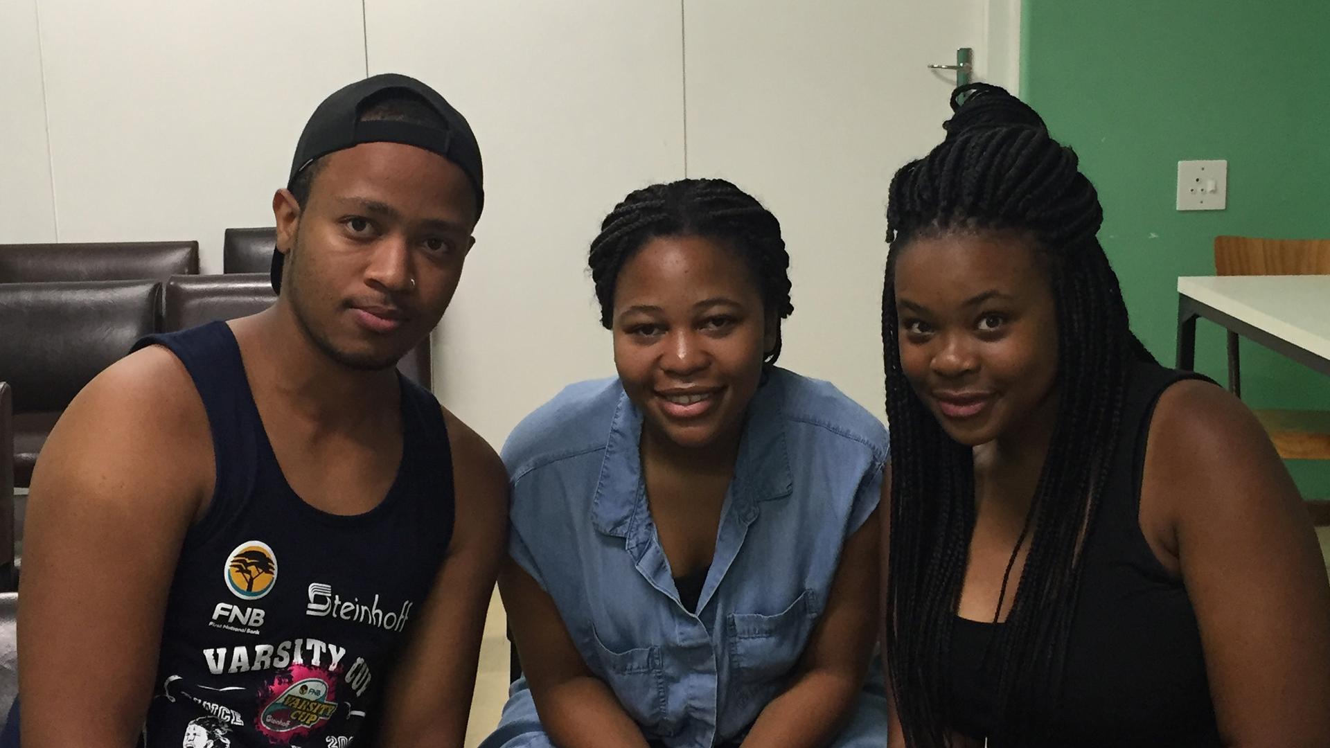 University of Cape Town student activists Nico Nomyayi (l), Morategi Kale (c) and Zanele Kabane (r). "Black students are tired all over the world," Nomyayi says.