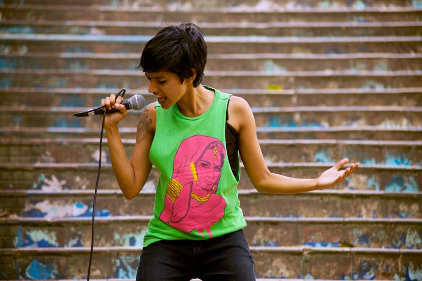 Indian rapper Sofia Ashraf wearing the Don't Mess With Me t-shirt.