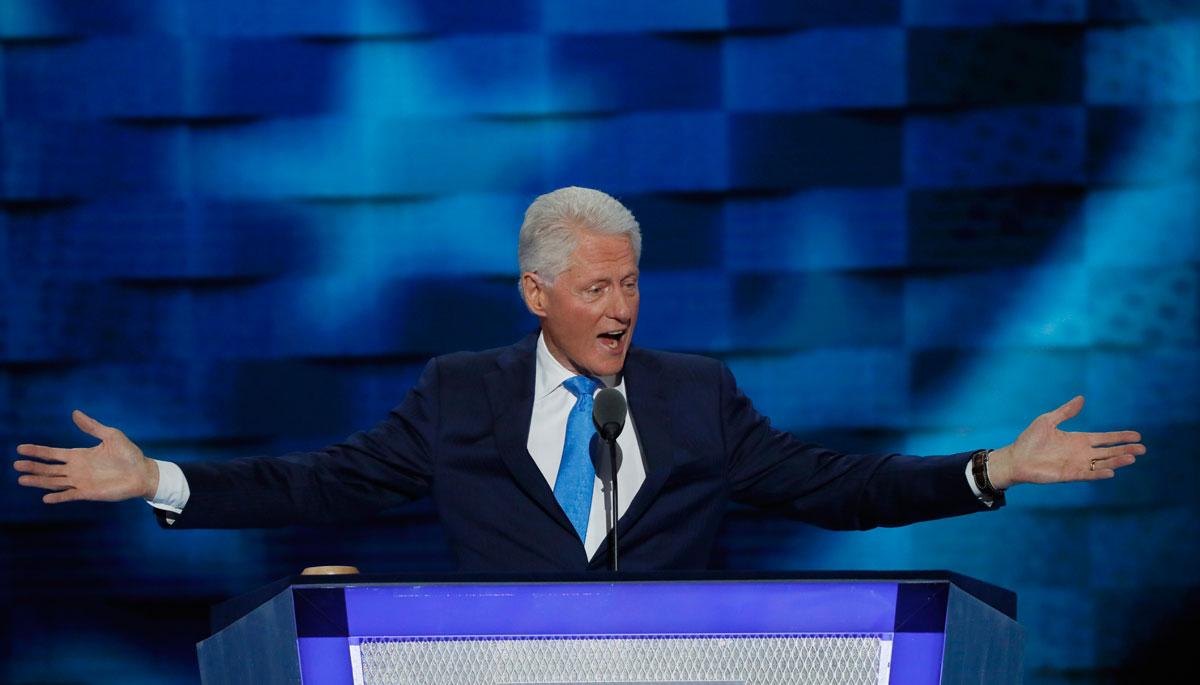 Former US President Bill Clinton speaks at the DNC.
