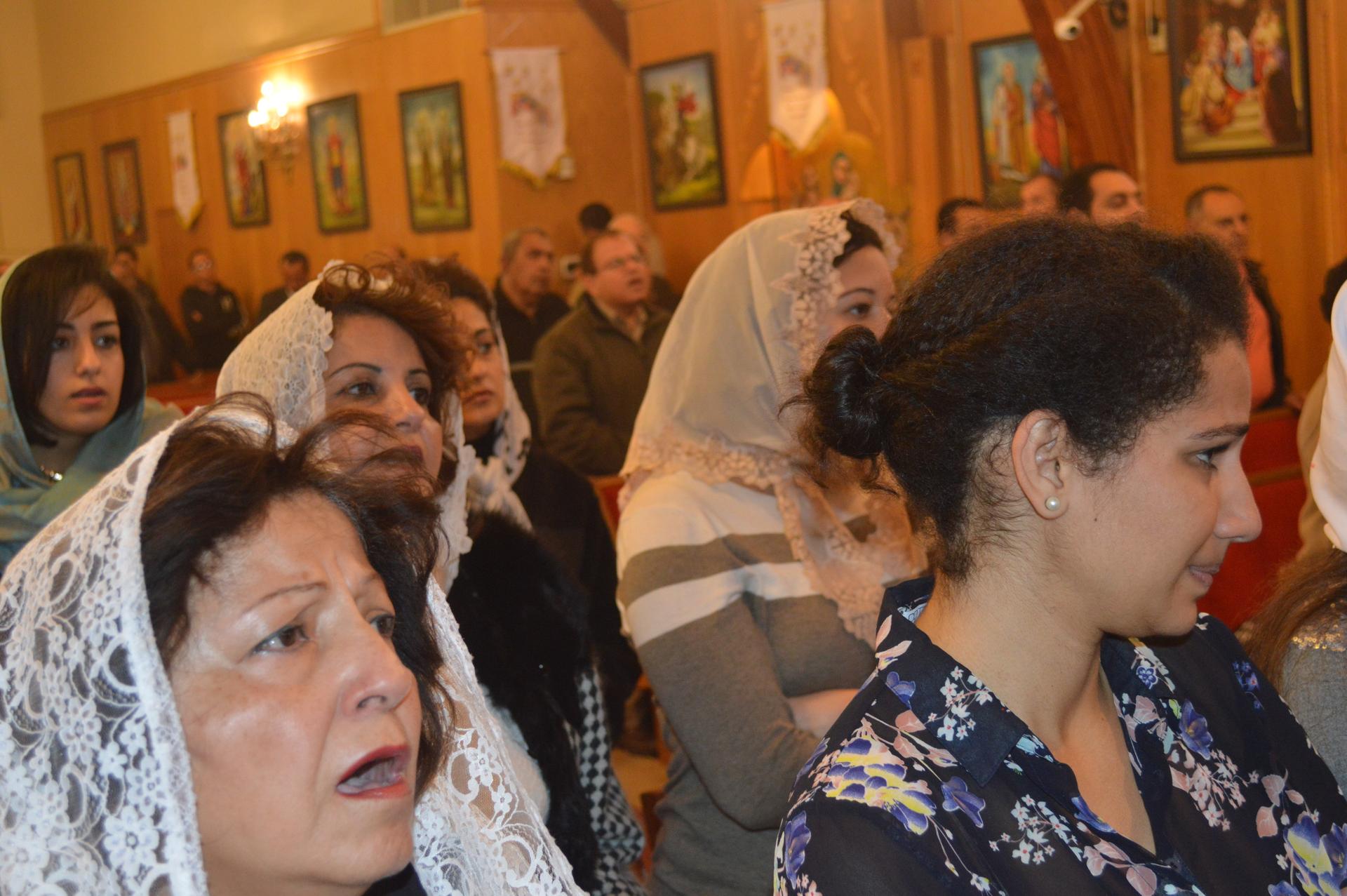 During Sunday worship at St. Antonius Coptic Church in Hayward, California, women sit on one side of the church, and men on the other.  