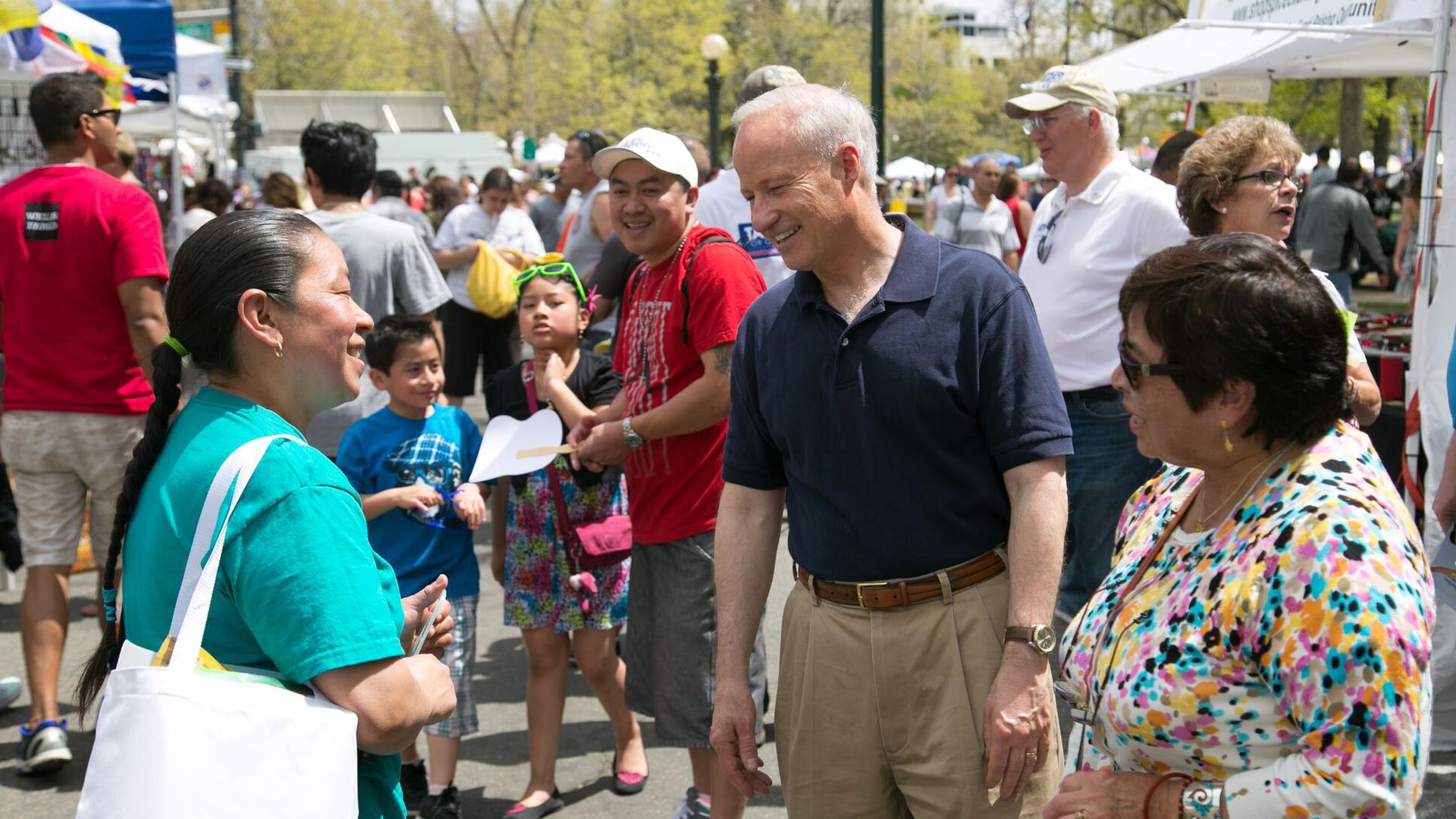 Representative Mike Coffman at a recent Cinco de Mayo celebration in Colorado's Sixth District. Coffman has been both praised for reaching out to his immigrant constituents and attacked for not doing enough to represent them in Congress. 