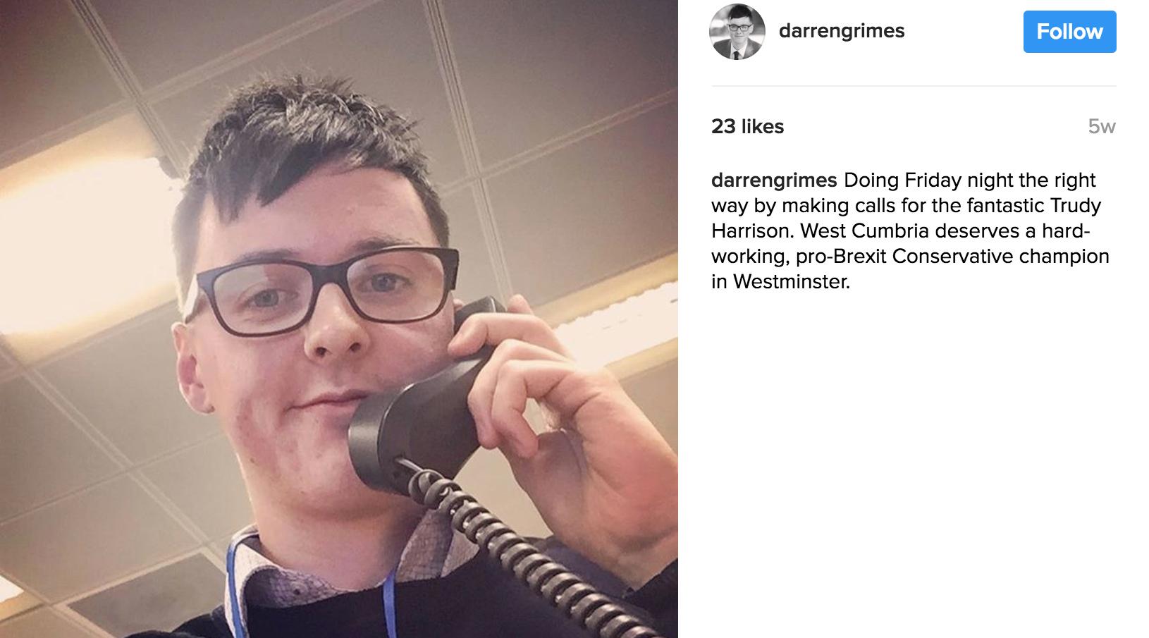 Darren Grimes, a young Brexit campaigner, making political calls.