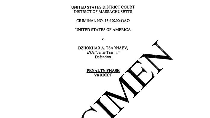 Dzhokhar Tsarnaev penalty phase verdict