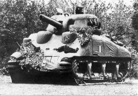 An inflatable tank in England prior to D-Day, a small part of a massive deception operation.