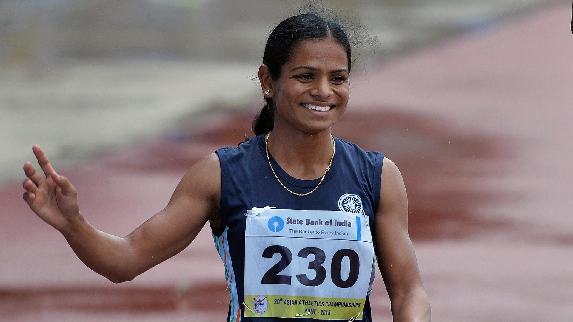 Dutee Chand after winning the bronze medal in the women's 200 meters at the 2013 Asian Athletics Championship 2013.