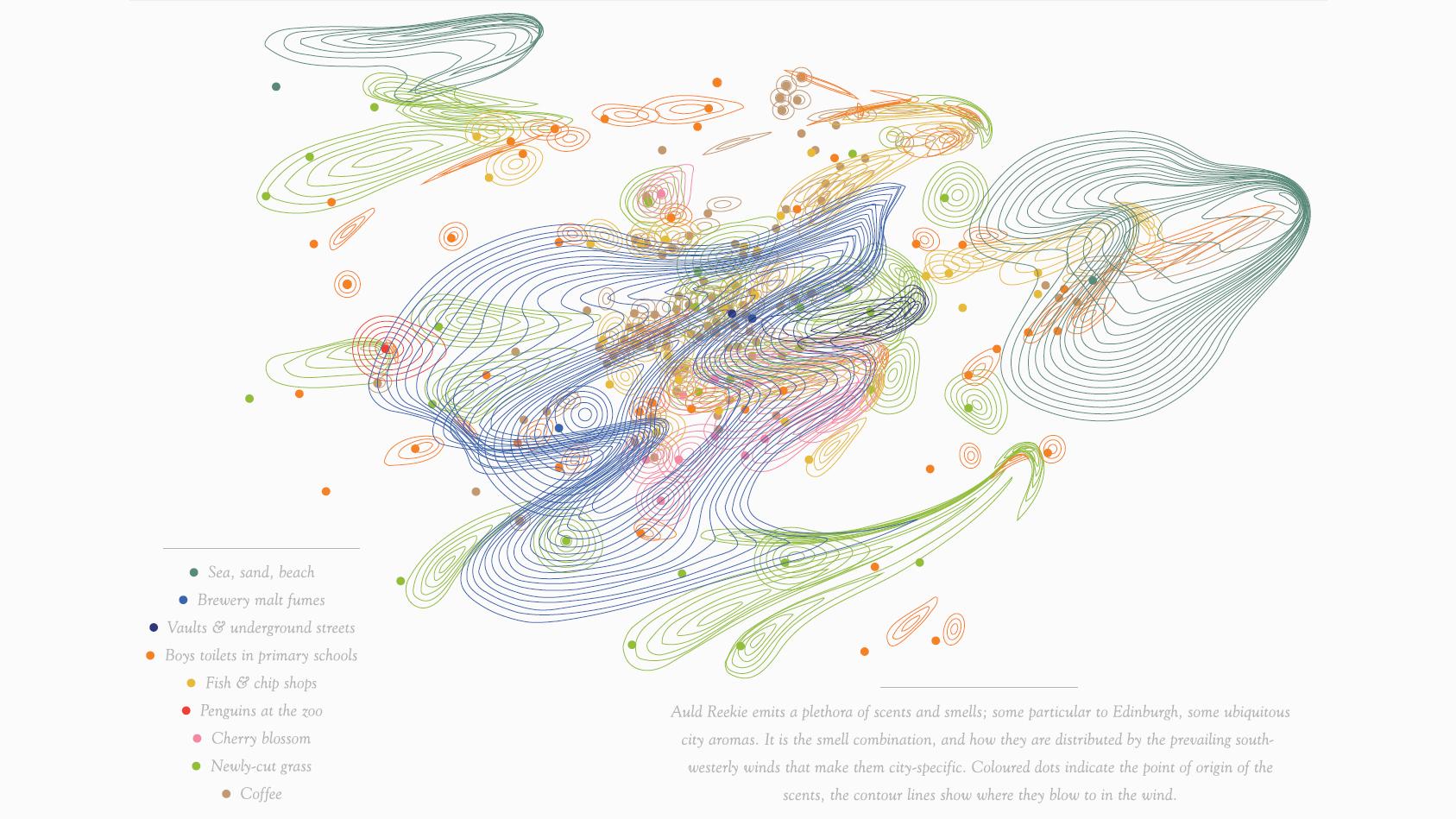 "Smells of Auld Reekie on a very breezy day in 2011" -- Kate McLean's smell map of Edinburgh.